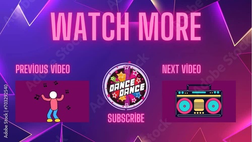 Animated dance sign. neon effect, Light neon on black background. the outro animation, neon text, neon frame, closing and video choices to watch next 