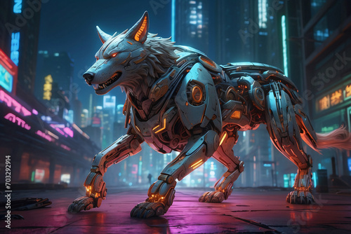wolf robot with futuristic background © IOLA