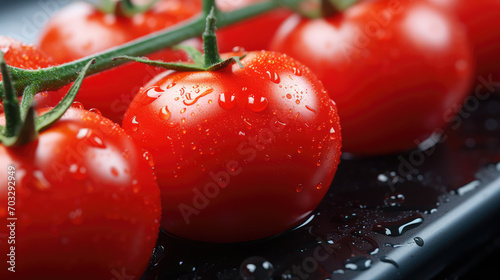 Lots of Fresh tomato on conveyor belt plant. Processing, quality control and packaging of fresh tomatoes. Selected vegetables, food industry. © dinastya