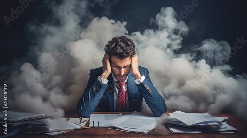 Businessman busy with paperwork in office