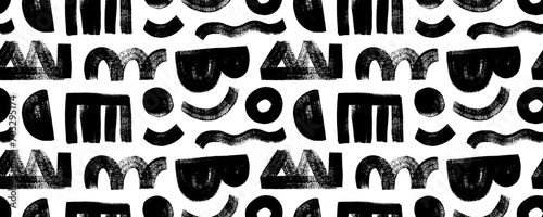 Seamless banner design with brush drawn bold geometric shapes.