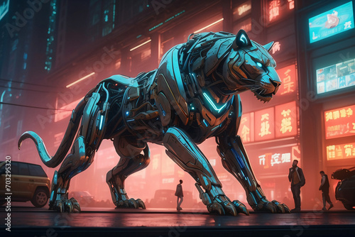 tiger robot with futuristic background