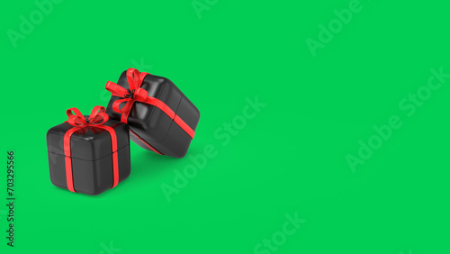 realistic black gift box 3d render illutration red ribbon bow for holiday bithday wedding and christmas present for festival decoration element