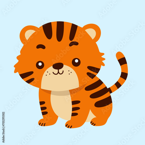 Fototapeta Naklejka Na Ścianę i Meble -  vector flat cute tiger illustration with pastel background
