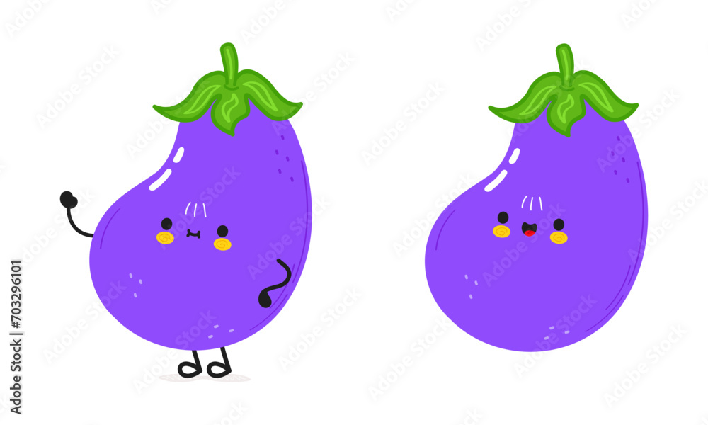 Eggplant character. Vector hand drawn cartoon kawaii character illustration icon. Isolated on white background. Eggplant character concept