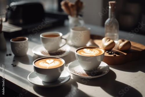 Cup with Latte Coffee. Heart shaped latte art