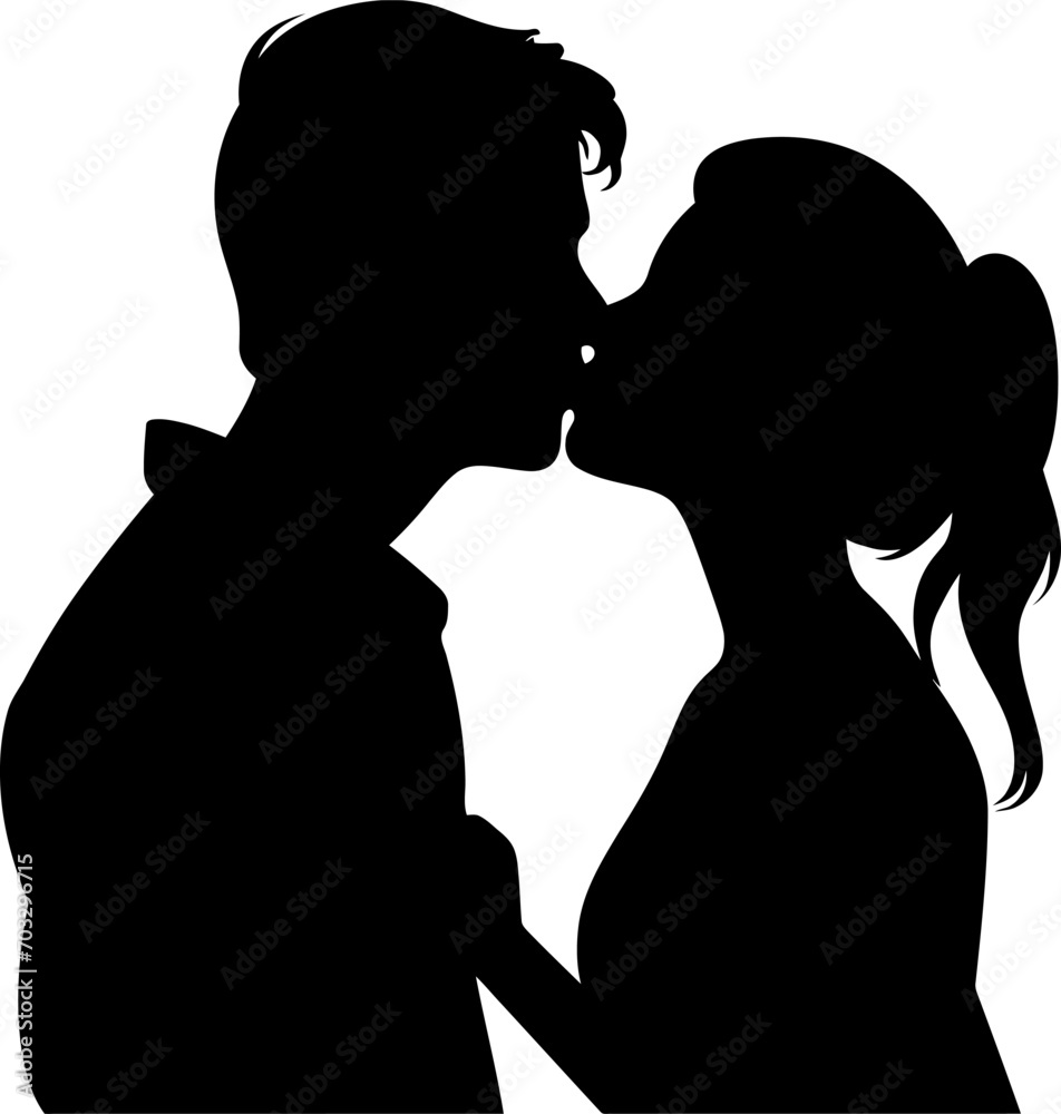 Love kissing couple silhouette in black color. Vector template icon design.