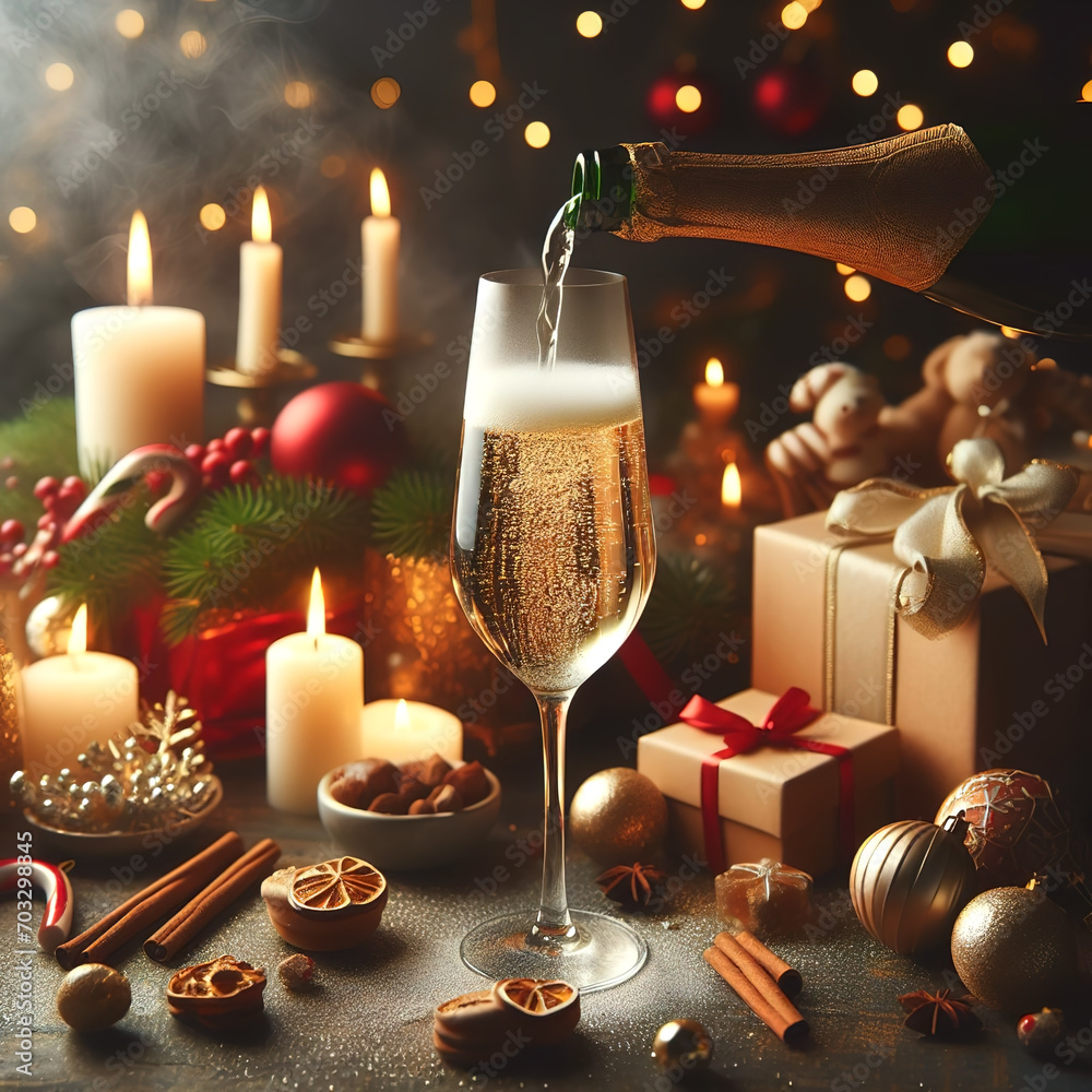 Christmas Table With Candles and Gifts Christmas Table With Candles and Gifts