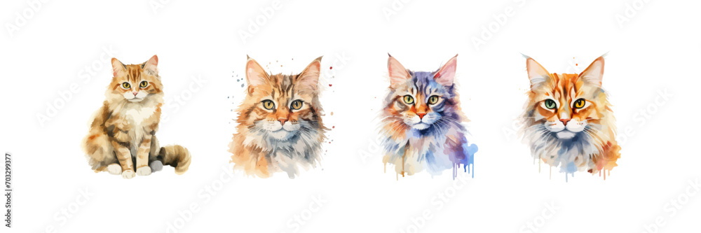 Watercolor cat set. Vector illustration design.