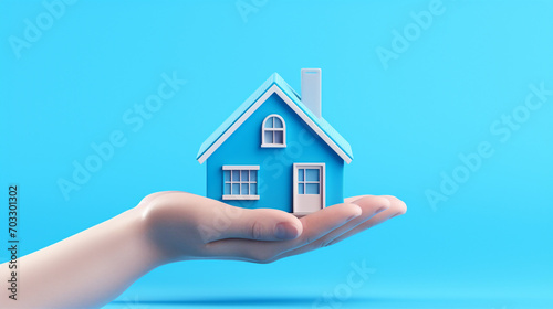 Protecting Your Home Investment  3D Insurance Icon with Toy House Floating in Hand