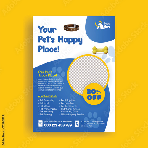 Pet shop, pet care, Pet Sitting flyer, and veterinary doctor print flyer or poster template design  photo