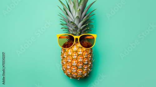 Pineapple in sunglasses on a colored background