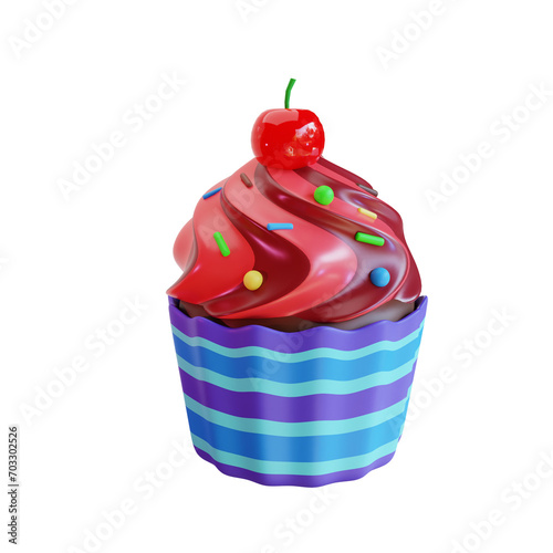 3d render cherry cupcake