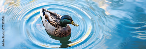 Foto duck swimming in water with water rings.