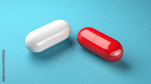Futuristic 3D Medicine Capsules Floating on Blue Background - Innovative Healthcare Concept for Scientific Research and Medical Technology
