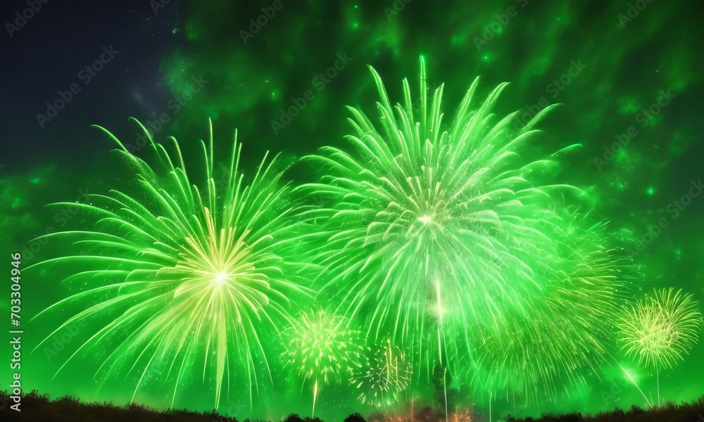 Fototapeta premium Fireworks on the night sky background