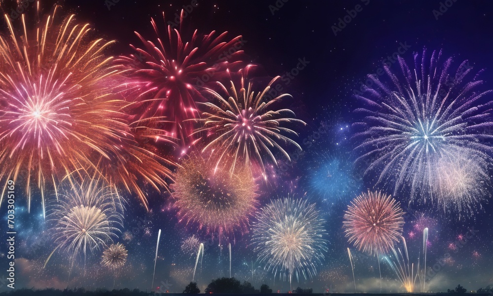 Naklejka premium Fireworks on the night sky background