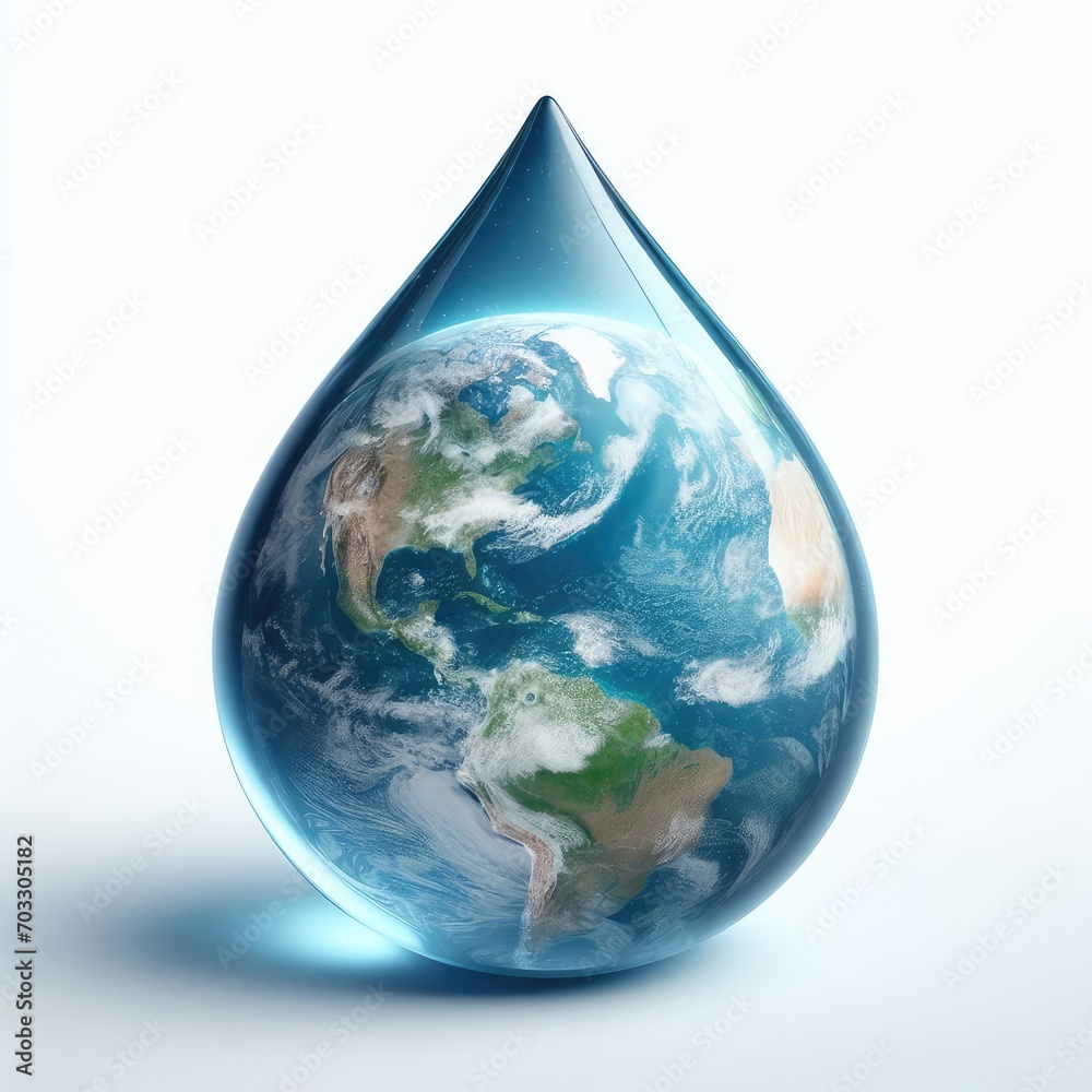 Obraz premium earth planet shaped like a drop of water World Water Day Concept isolated on white background