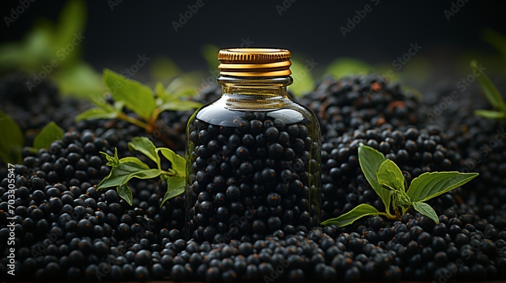 Black pepper essentials oil Santalum album gentle natural scent - obrazy, fototapety, plakaty 
