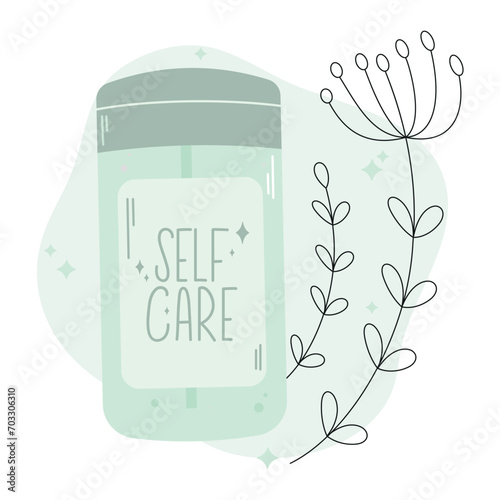 Hand drawn deodorant. Daily protection from sweat. Hygiene care. Vector.