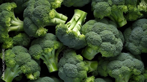  a pile of green broccoli florets piled on top of each other in a close up picture. photo