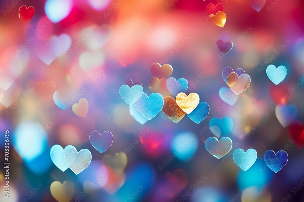 Colorful bright saturated with colors romantic bokeh background for Valentine's Day