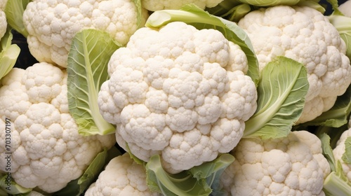  a close up of cauliflower with leaves on it's stems and leaves on the top of the cauliflower.