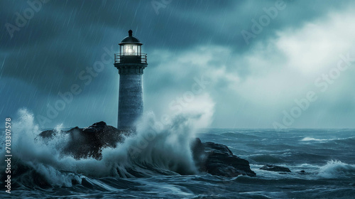 グローバル企業のリーダーが逆境の中で企業を成功に導くイメージ　嵐の中の灯台 © Imaging L