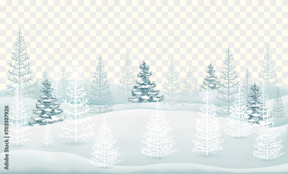 Winter forest covered with snow with coniferous trees isolated. Vector illustration
