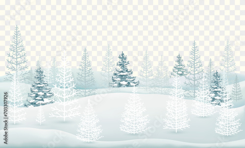 Winter forest covered with snow with coniferous trees isolated. Vector illustration
