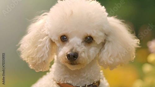 A small white dog with a brown collar. Generative ai photo