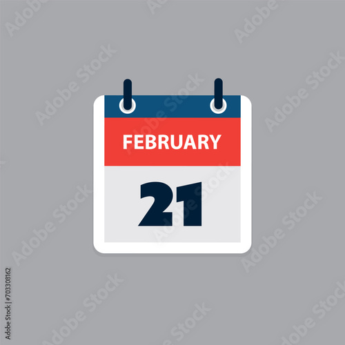 Calendar Page Design for Day of 21st February - Banner, Design Element for Web, Flyers, Posters, Useful for Designs Made for Any Scheduled Events, Meetings - Ring Binder Design on Grey Background