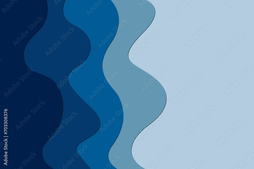 Blue wave paper cut modern abstract background