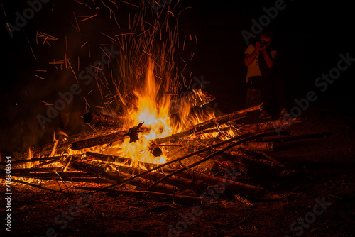 Campfire in the Carpathian mountains