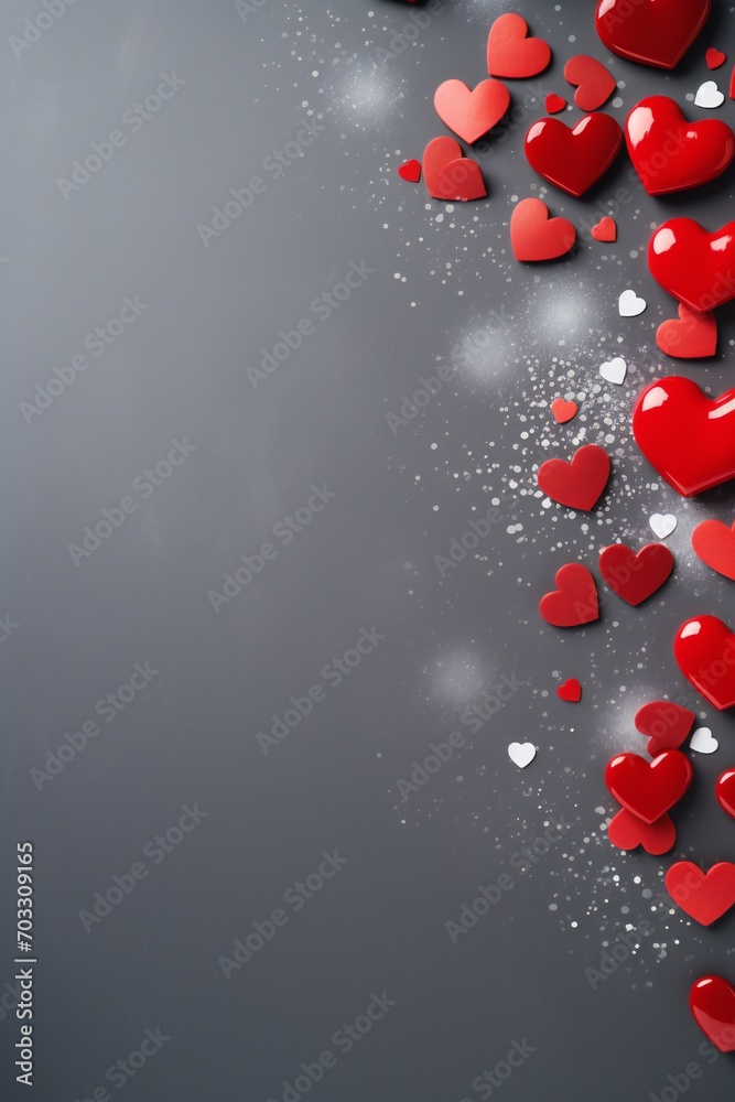 Red hearts on gray background with copy space, Valentine's day Generative AI Red hearts on gray background with copy space, Valentine's day Generative AI