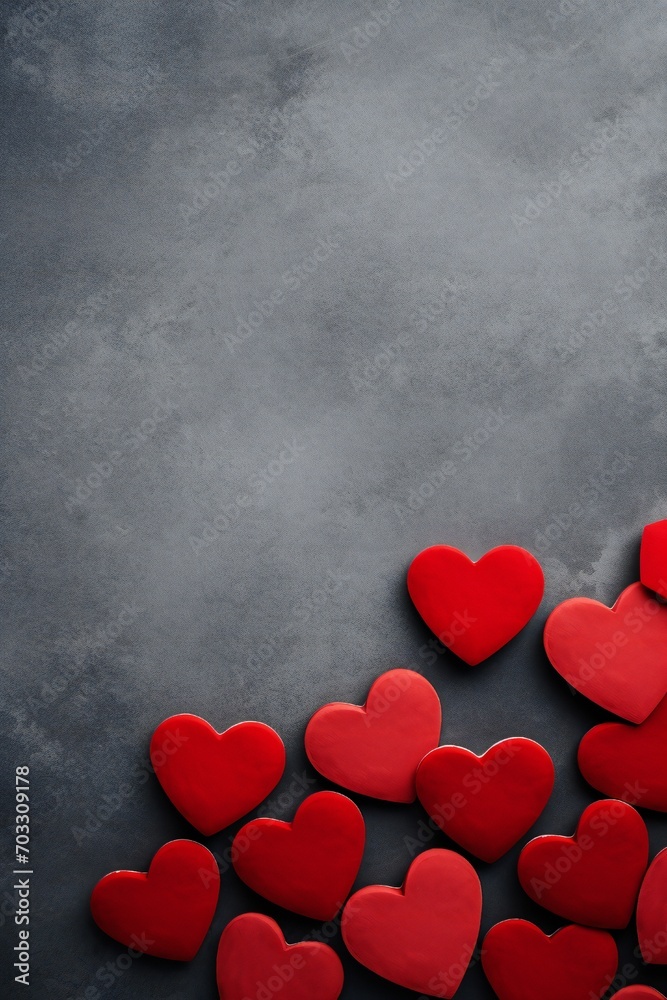 Red hearts on gray background with copy space, Valentine's day Generative AI Red hearts on gray background with copy space, Valentine's day Generative AI