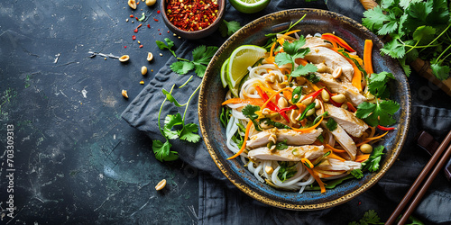Chicken salad with noodles and carrots photo