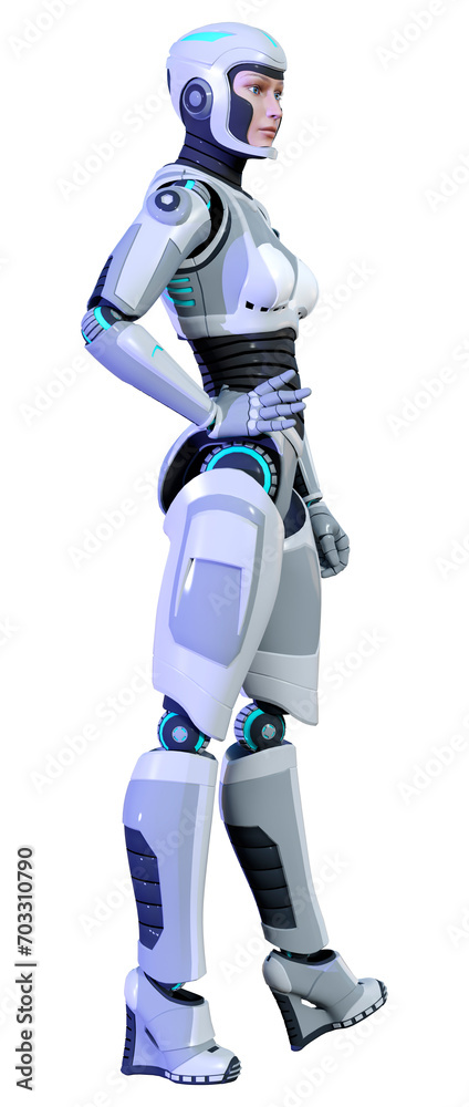 3D Rendering Female Robot on White 3D Rendering Female Robot on White