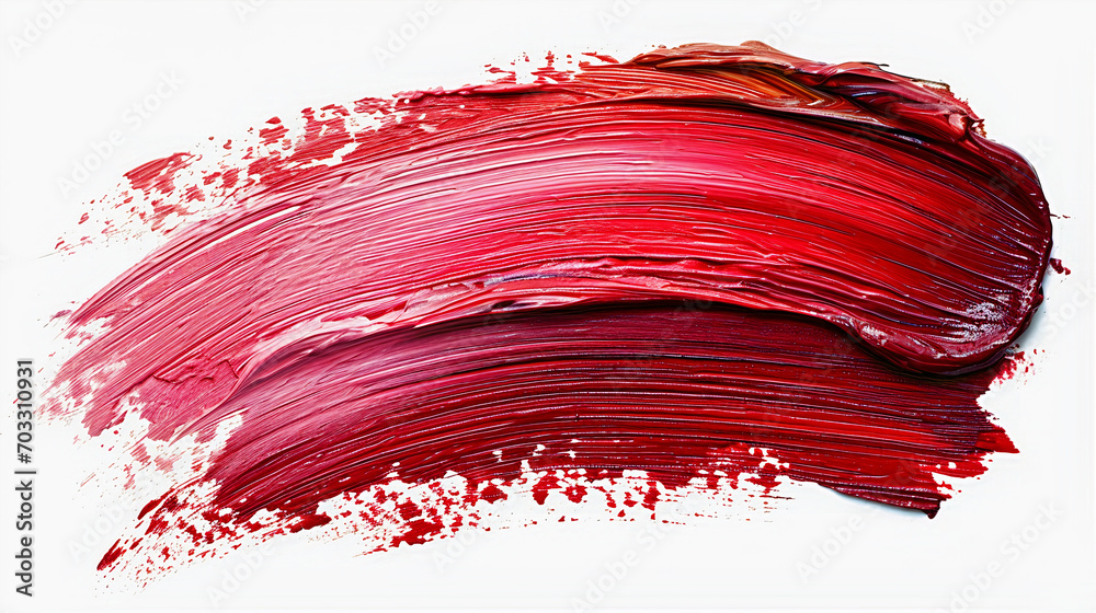 Brush stroke of red oil or acrylic paint on a white background. Art painting banner illustration. Generative AI