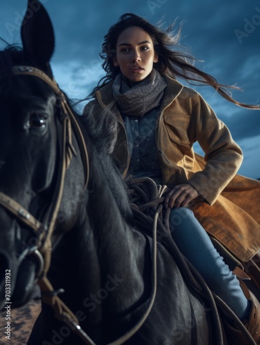 Elegant beauty of a cowgirl: grace meets grit, prairie echoes with the allure of a free-spirited, beautiful woman serene charm of a pretty girl, portrait of grace.