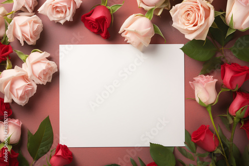 Love letter mockup, an empty piece of paper surrounden by pink roses