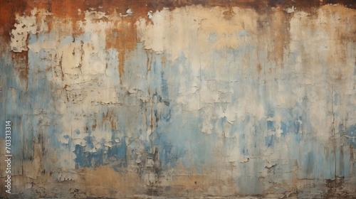A painting of blue and brown paint on a wall