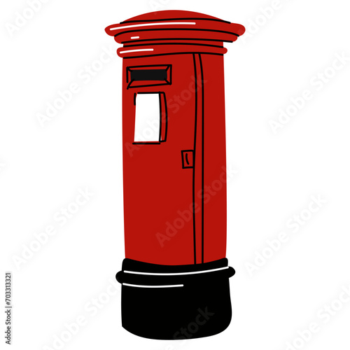 A red mailbox pillar on a white background. Modern vector illustration, hand-drawn. An isolated design element. Delivery, message, communication concept. Mailbox, mailbox box, letter box, mail, post