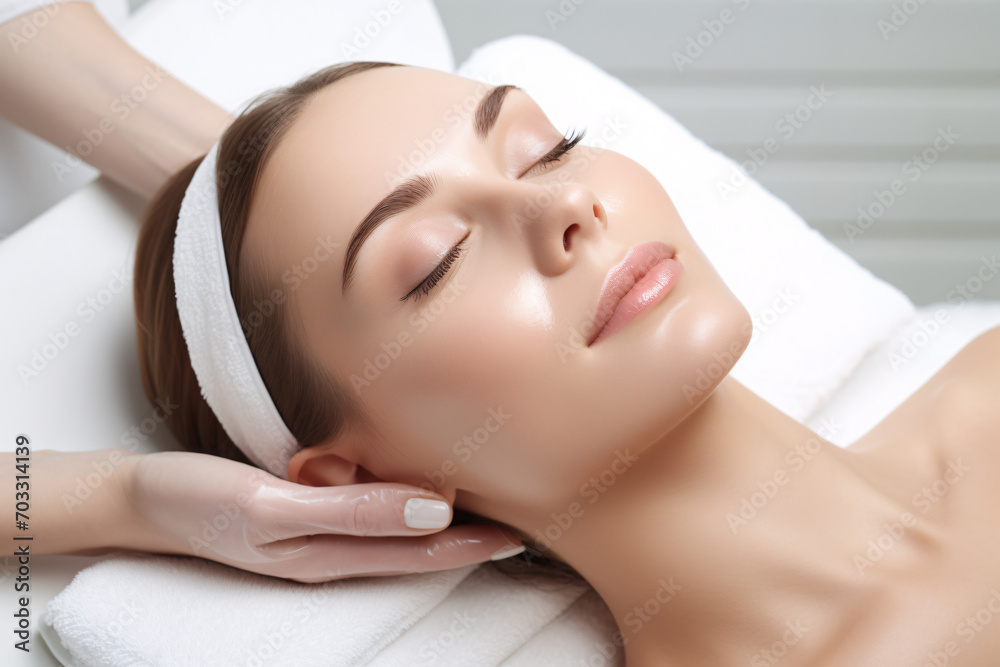 Woman relaxing with side facial massage at a beauty spa