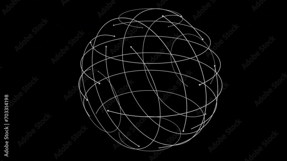 Apstract white sphere made of lines and dots seamless isolated black background