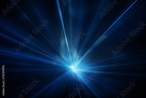 Volumetric light rays on dark blue background Generative AI