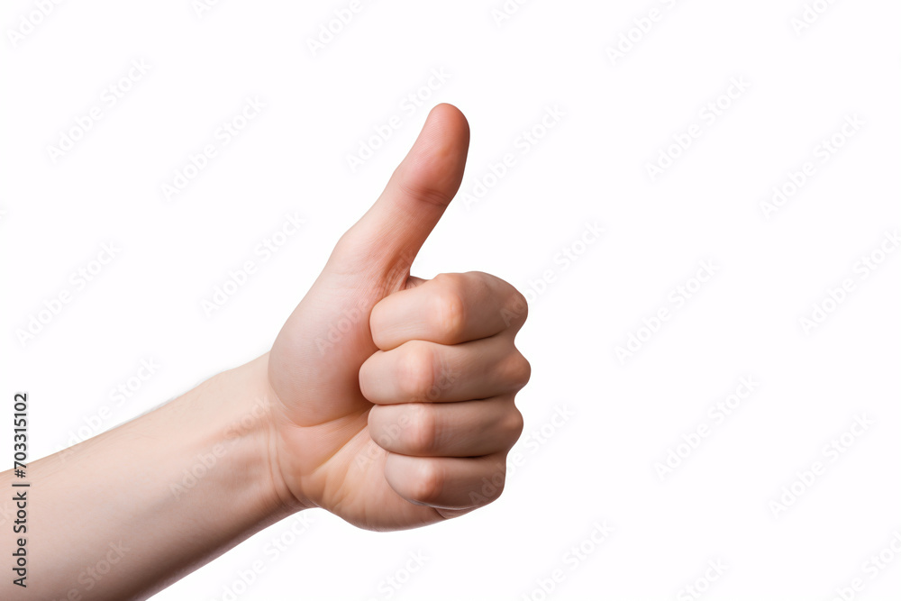 Close up of a human thumb up gesture against a white background Close up of a human thumb up gesture against a white background