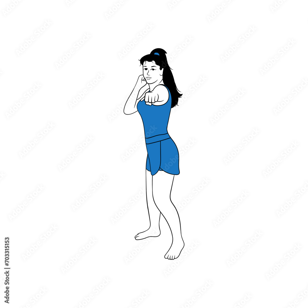 Kickboxing fighting girl flat vector illustration Kickboxing fighting girl flat vector illustration