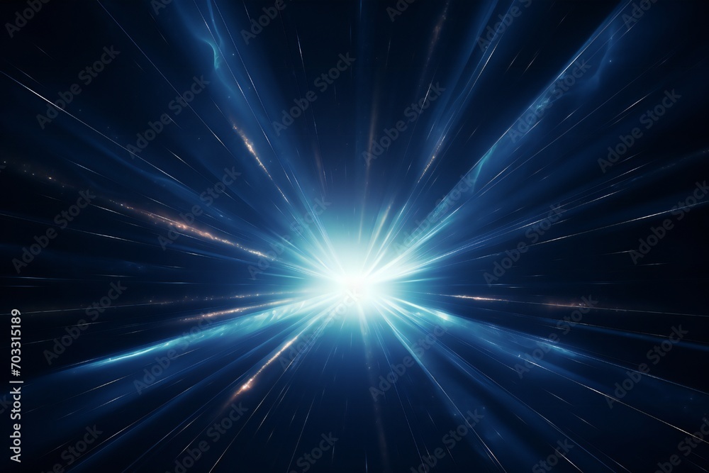 Volumetric light rays on dark blue background Generative AI