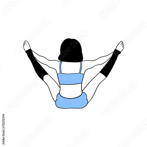 Young woman doing gymnastics or callisthenics flat vector illustration